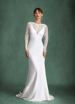 Azazie Indiah Wedding Dresses Diamond White Mermaid Stretch Satin Dress image1