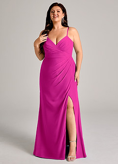 Azazie Maci Bridesmaid Dresses Fuchsia Sheath Pleated Chiffon Dress image8