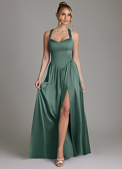 Azazie Francis Bridesmaid Dresses Eucalyptus A-Line Corset Stretch Satin Dress image3