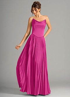 Azazie Saedra Bridesmaid Dresses Fuchsia A-Line Corset Stretch Satin Dress image1