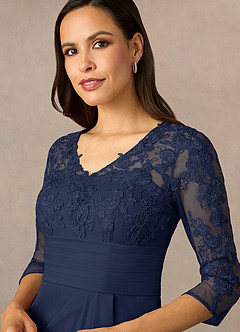 Azazie Poe Mother of the Bride Dresses Dark Navy Sheath Lace Dress image3