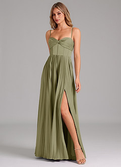 Azazie Tyla Robes de demoiselle d'honneur Robe Trapèze en Satin extensible Encolure en Forme de Cœur Pistache image4