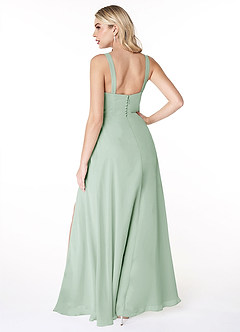 Azazie Jay Bridesmaid Dresses Agave A-Line Square Neckline Side Slit Chiffon Dress image2