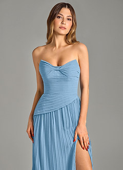 Azazie Becka Final Sale Steel Blue A-Line Strapless Chiffon Dress image6
