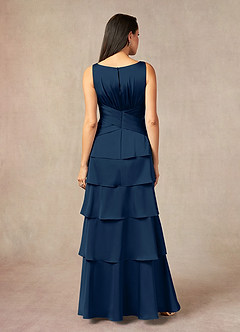 Azazie Viola vestidos de madre de la novia Vestido de Azul Marino Oscuro de Satén Elástico de Corte En A con Plisado image3