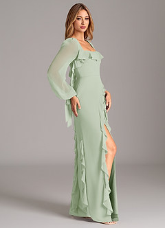 Azazie Candice Bridesmaid Dresses Dusty Sage A-Line Long Sleeve Chiffon Dress image6