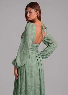 Azazie Norah Bridesmaid Dresses Matcha A-Line Long Sleeve Floral Burnout Dress image2