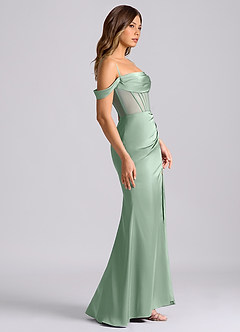 Azazie Alyce Brudtärnklänningar Klä av Sjöjungfru i Stretch Satin Av axeln Agave Konvertibel image3