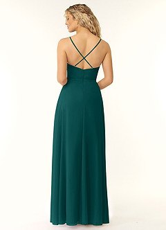Azazie Naeem Bridesmaid Dresses Peacock A-Line V-Neck Ruffle Chiffon Dress image2