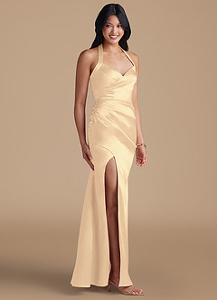 Azazie Emeria Bridesmaid Dresses Gold Sheath Side Slit Metallic Satin Dress image6