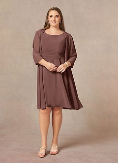 Azazie Shirley Mère de la mariée Robes Robe Trapèze en Mousseline de soie Plissé Scoop Expresso image8