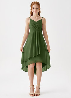 Azazie Mariam Junior Olive A-Line Pleated Chiffon Dress image4