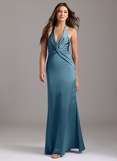 Azazie Valerie Brautjungfernkleider Meerjungfrau-Linie Plissee Stretch-Satin Kleid Bermudablau image3