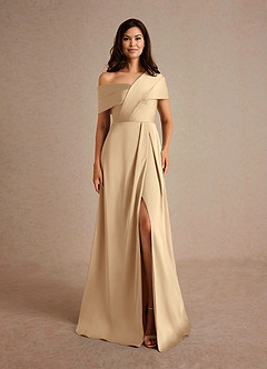Azazie Milton Mother of the Bride Dresses Champagne A-Line Pleated Stretch Satin Dress image7