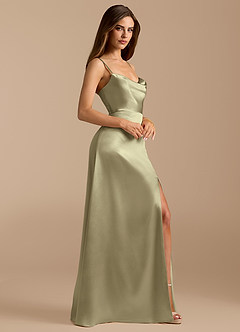 Azazie Erma Bridesmaid Dresses Moss Green A-Line Side Slit Metallic Satin Dress image6