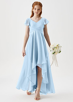 Azazie Caria Junior Sky Blue A-Line Pleated Chiffon Dress image3