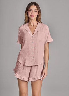 front Ensemble de pyjama doux et volanté de couleur assortie