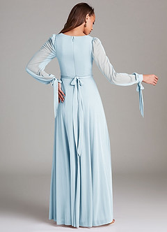 Azazie Leonia Brautjungfernkleider A-Linie Langarm Gittergewebe Kleid Himmelblau image4