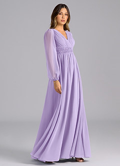 Azazie Palerma Bridesmaid Dresses Lilac A-Line Long Sleeve Chiffon Dress image5