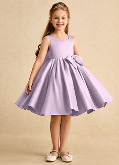Azazie Jessie vestidos de niña de las flores Vestido de Lila Esmerilada de Satin Mate de Corte En A con Lazo image3