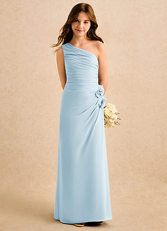 Azazie Sophie Girls Formal Robe Demoiselle D'honneur Fillette Robe Fourreau en Mousseline de soie Une épaule Bleu Ciel image5