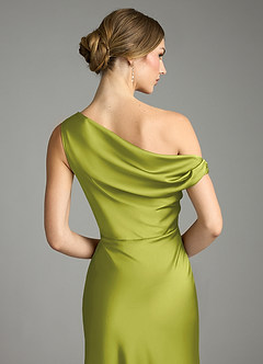 Azazie Emerson Bridesmaid Dresses Lemongrass Mermaid Off the Shoulder Stretch Satin Dress image7