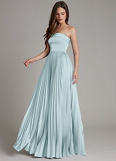 Azazie Mariana 신부 들러리 드레스 A라인 주름진 스트레치 새틴 바닥 길이 드레스 image7