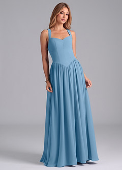 Azazie Francis Brautjungfernkleider A-Linie Korsett Chiffon Kleid Stahlblau image4