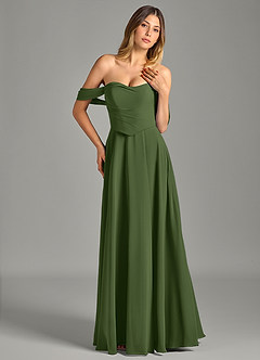 Azazie Chelsey Vestidos de damas de honor Vestido de Oliva de Gasa de Corte en A Convertible con Vestidos sin tirantes image4