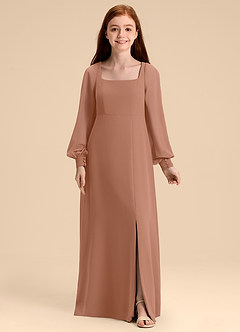 Azazie Bondi Junior Bronzer A-Line Blouson Chiffon Dress image5