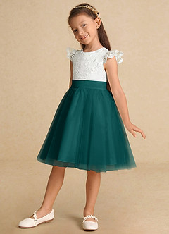 Azazie Vetty Flower Girl Dresses Ivory Peacock A-Line Lace Tulle Dress image3