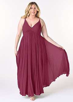 Azazie Raychelle Brautjungfernkleider A-Linie V-Hals Chiffon Kleid Maulbeerrot image7