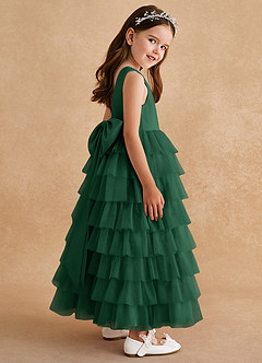 Azazie Twinkle Toes vestidos de niña de las flores Vestido de Verde Oscuro de Tul de Corte En A con Lazo image5