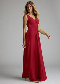 Azazie Gina Bridesmaid Dresses Scarlet A-Line V-Neck Pleated Chiffon Dress image4