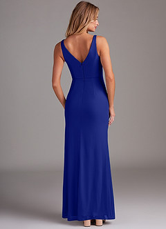Azazie Leandra Bridesmaid Dresses Royal Blue Mermaid V-Neck Pleated Mesh Dress image2