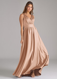 Azazie Kora Bridesmaid Dresses English Rose A-Line Pleated Stretch Satin Dress image4