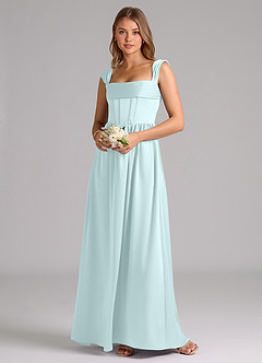 Azazie Hattie Bridesmaid Dresses Sea Glass A-Line Corset Stretch Satin Dress image1