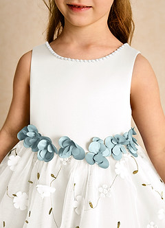 Azazie Starri Flower Girl Dresses Ivory Mist Ball-Gown Beaded Matte Satin Dress image8