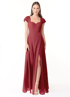 Azazie Hainsly Bridesmaid Dresses Pomegranate A-Line Sweetheart Neckline Chiffon Dress image1