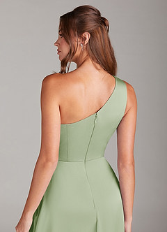Azazie Brooke Bridesmaid Dresses Dusty Sage A-Line One Shoulder Stretch Satin Dress image2