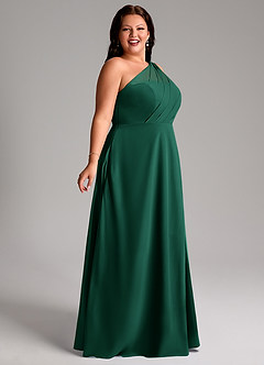 Azazie Phaedra Bridesmaid Dresses Emerald A-Line One Shoulder Chiffon Dress image11