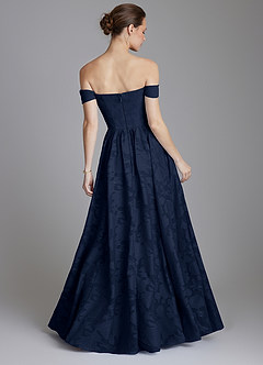 Azazie Raisa Bridesmaid Dresses Dark Navy A-Line Off the Shoulder Floral Burnout Dress image2