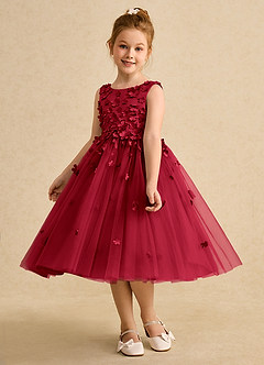 Azazie Lana Blumenmädchenkleider A-Linie ärmellos Matte Satin Kleid Scharlachrot image3