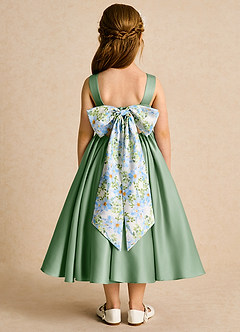 Azazie Doodlebug Flower Girl Dresses Matcha A-Line Bow Matte Satin Dress image1
