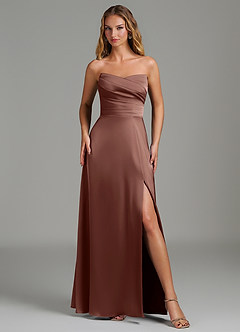 Azazie Niveah Bridesmaid Dresses Espresso A-Line Strapless Stretch Satin Convertible Dress image2