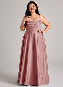 Azazie Shaude Brautjungfernkleider A-Linie Plissee Stretch-Satin Kleid Altrosa image8