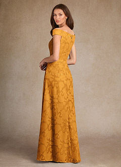 Azazie Moore Mother of the Bride Dresses Butterscotch A-Line Boatneck Floral Burnout Dress image2