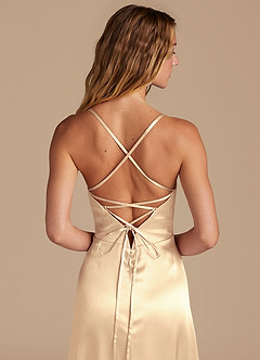 Azazie Mei Bridesmaid Dresses Gold A-Line Metallic Satin Dress image2