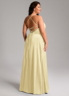 Azazie Mei Brautjungfernkleider A-Linie V-Hals Stretch-Satin Kleid Zitronensorbet image11