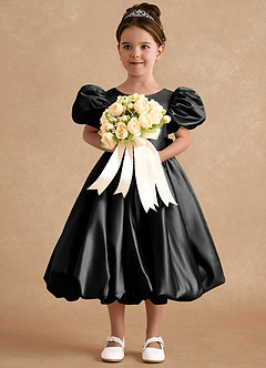 Azazie Jellybean Flower Girl Dresses Black Ball-Gown Ruched Matte Satin Dress image3